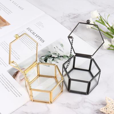 Geometrik Cam Mücevher Kutusu Takı Organize Tutucu Yüzük Kutusu Takı Depolama