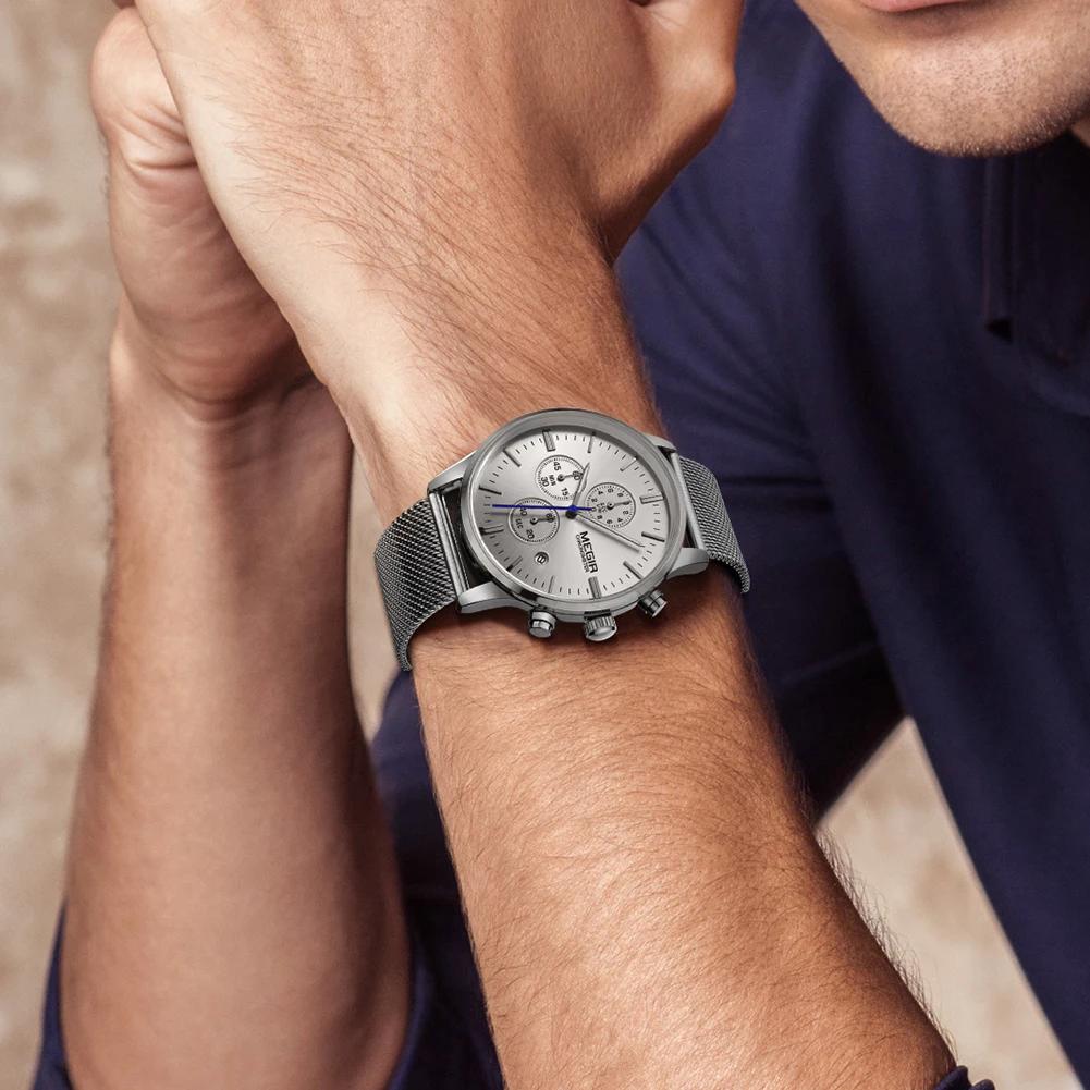 Quartz Watch For Men Stainless Steel Wristwatch Luxury Business Clock Waterproof Luminous Date Chronograph With Box