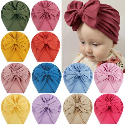 Große Bögen Baby Motorhaube Kappe Einfarbig Frühling Herbst Kinder Mädchen Hut Weiche Elastische Kinder Kleinkind Turban Beanie Hut