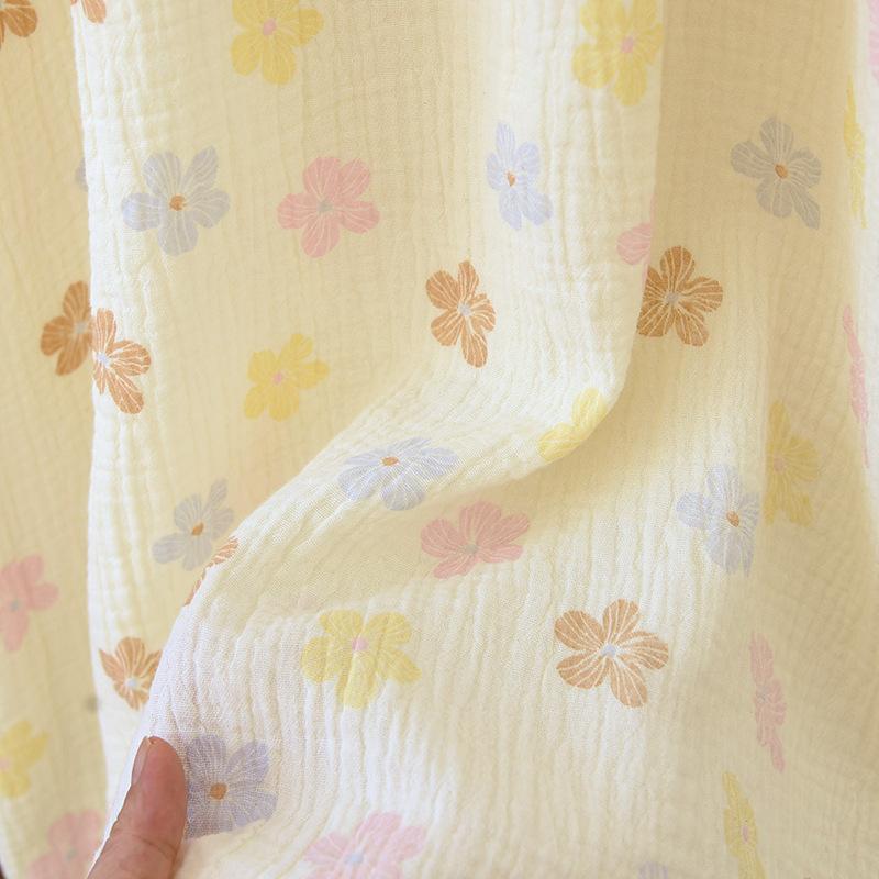 2026 New Women's Spring/Summer Sleeping Skirt 100% Cotton Crepe Cloth Skirt Round Neck Five Sleeve Loose Sweet Home Dress