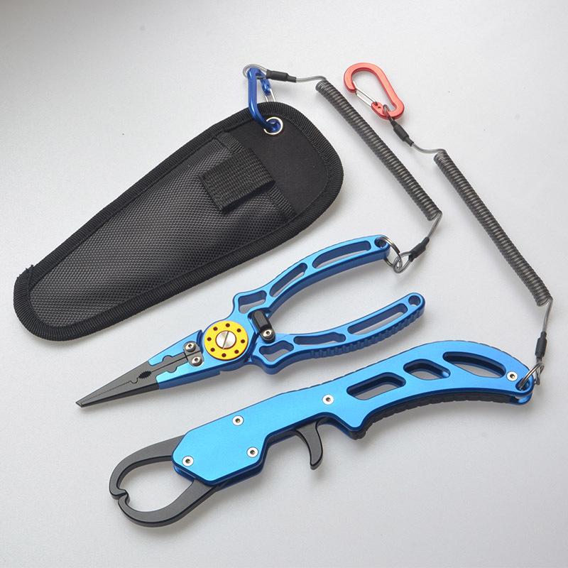 2pcs/set Multi-function Fishing Clamp Control Outdoor Fishing Helper Open Loop Hook PE Wire Cutting Scissors Aluminum Alloy Fishing Tools