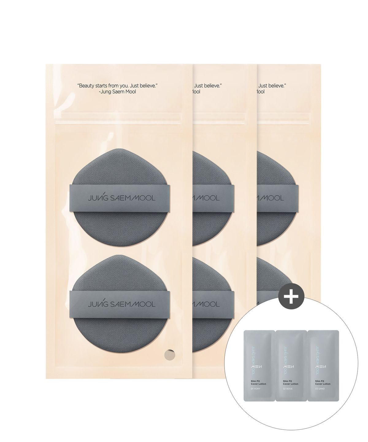 Jung Saem Mool Men Cushion Puff 6 Sheets (Pack of 3, 2 Sheets each) (3 Samples of Men Slim Fit Cover Lotion included)