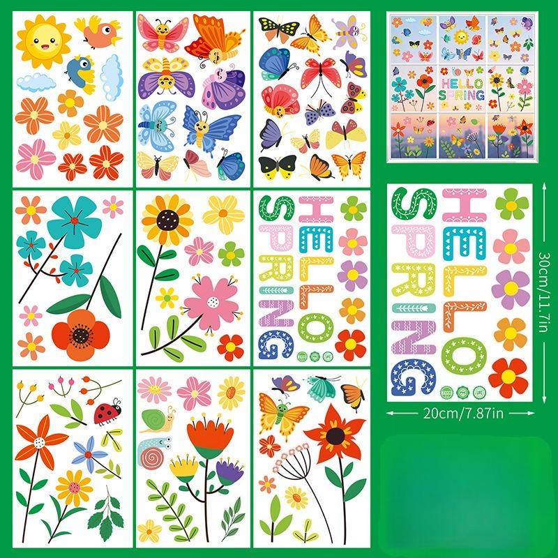 Cartoon Cute Spring Flowers Indoor Bedroom Living Room Background Wall Decoration PVC Electrostatic Stickers Window Glass Stickers