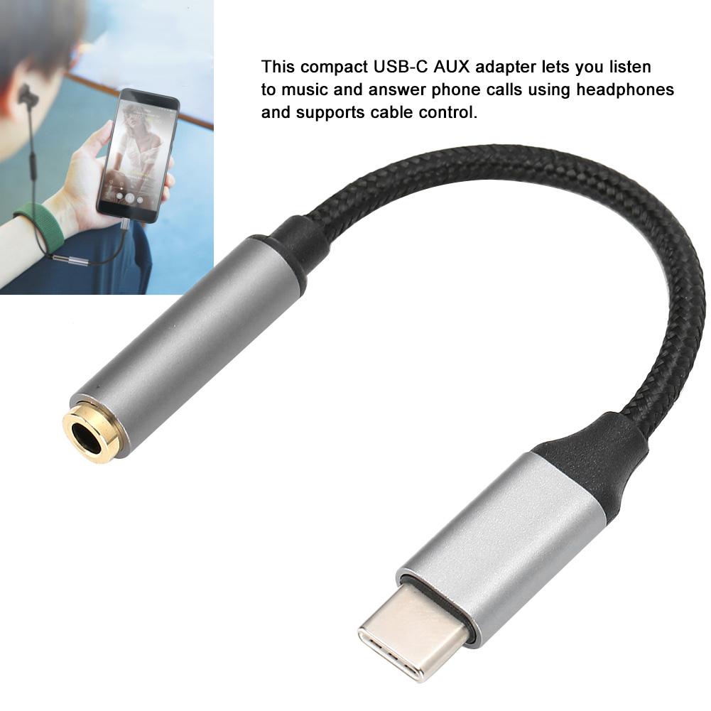 D0101 USBC Type C Adapter port to 3.5MM Earphone Headphone Cable USB(Gray )