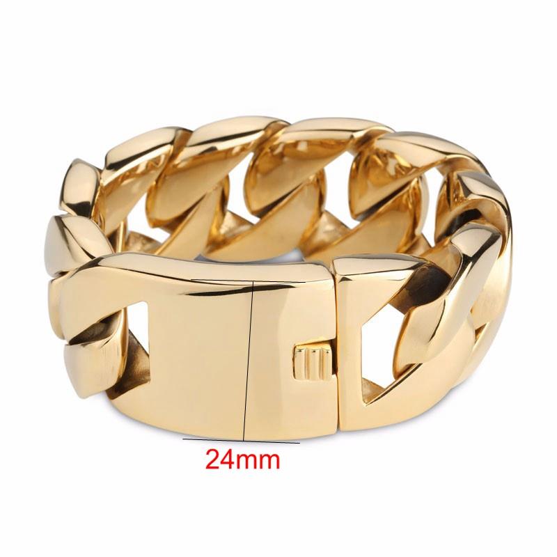30mm Gold Color Heavy Chunky Link Chain High Polished Stainless Steel Italy Bracelet For Men's Fashion Jewelry Gift