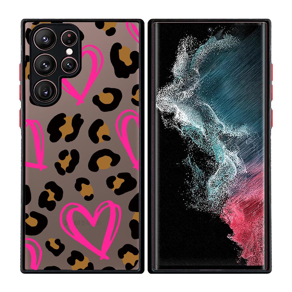 "Capa 2 em 1 para Celular com Estampa de Coração de Leopardo Pintado e Toque de Pele para Samsung S25 Ultra"