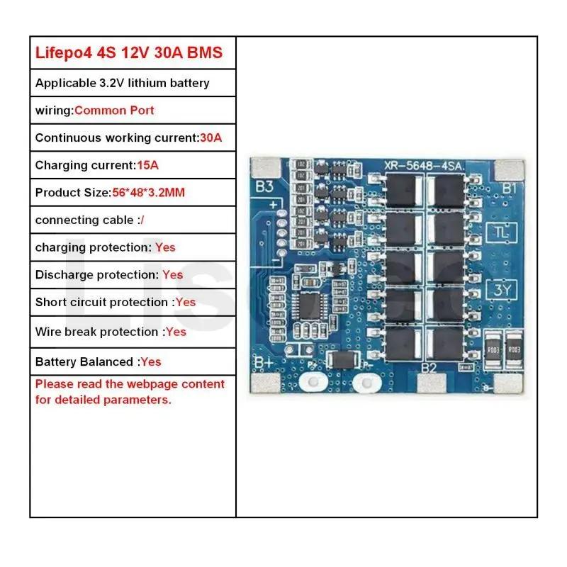 Lifepo4 4S 12V 10A 20A 30A Balance BMS Board 18650 Battery Charge/Discharge/ Short Circuit/Overcharge Protection for Tools