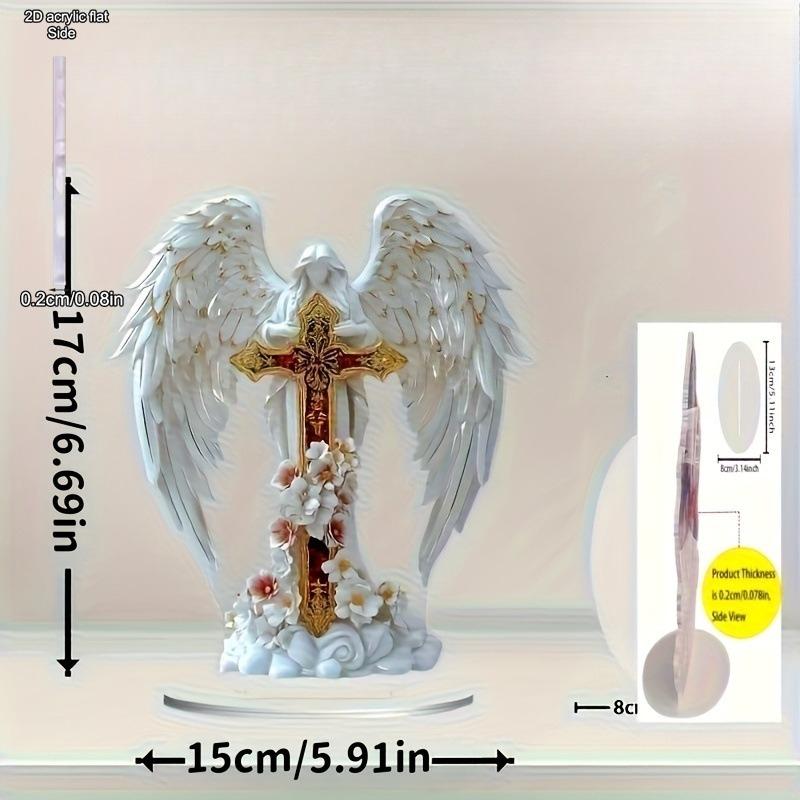 Perfect Christmas New Year Gift for Friends Angel Wings Cross 2D Acrylic Charming Angel Ornament Home Living Room Tabletop