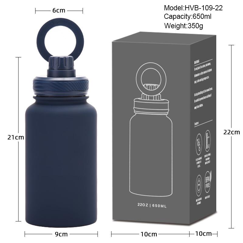 Magnetischer Halter Wasserflasche: 650ML Isolierte Edelstahl-Sportflasche mit weiter Öffnung für den Außenbereich