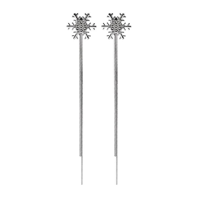 925 Diamond Snowflake Tassel Earrings Temperament Sweet Christmas Stud Earrings Pendant