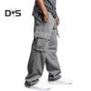 Men Spring Fall Pants with Multi Pockets Drawstring Elastic Waist Wide Leg Plus Size Sweatpants Stretchy Slacks Solid Color Loose Street Style Sport
