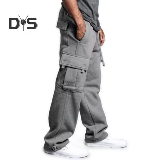 Men Spring Fall Pants with Multi Pockets Drawstring Elastic Waist Wide Leg Plus Size Sweatpants Stretchy Slacks Solid Color Loose Street Style Sport