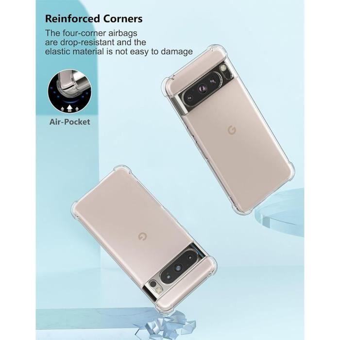 Coque - pour Google Pixel 8 Pro - TPU Antichoc - Transparent - Protection renforcée - avec 2 Verres Trempés