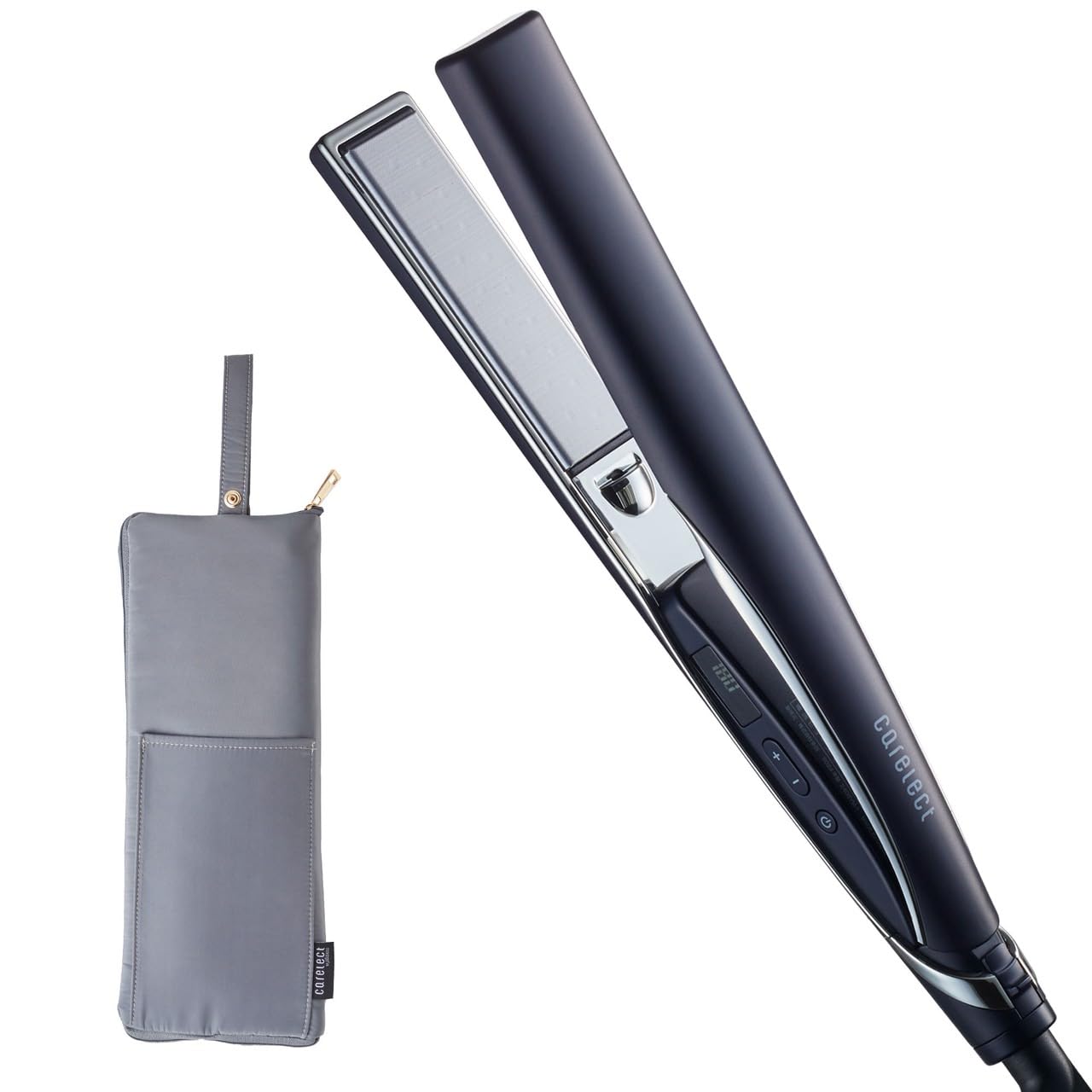 Carelect Smooth Care Iron 25mm by Pluseau Straightening Iron, Navy Black, with Heat-Resistant Pouch