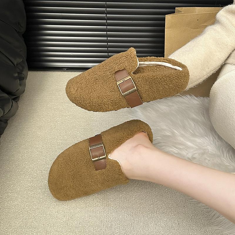 One pedal fluffy shoes women wear 2025 new Korean version gentle fairy wind Doudou shoes women winter velvet cotton drag