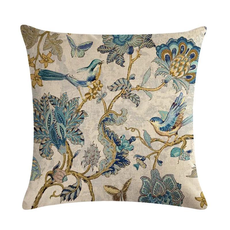 American Country Flower Bird Series Flax Embrace Pillowcase Home Sofa Adornment Cushion Cover 45*45cm