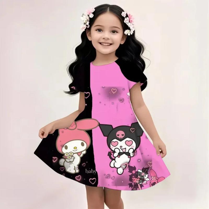 Sanrio Hello Kitty And Friends 2026 Summer For 3-14 Years Children Girl Breathable Imitation Cotton Short Sleeves Dress