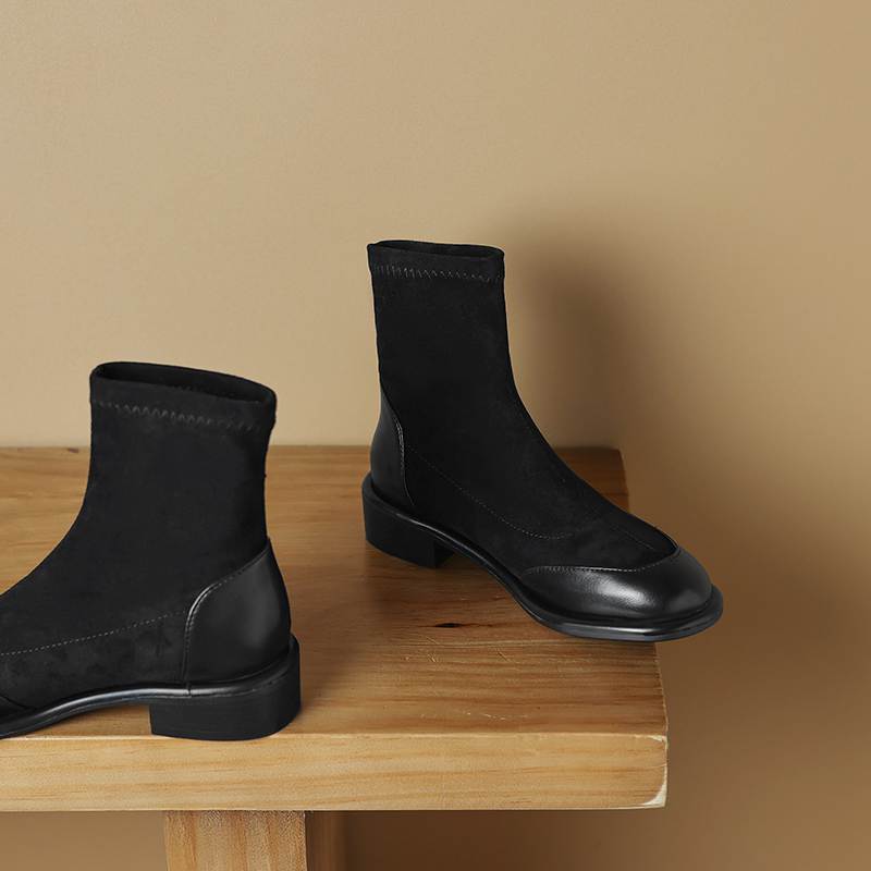 Krazing Pot Flock Autumn Winter Shoes Low Heels Size 43 Stretch Boots Back Preppy Style Street Wear Elastic Ankle Boots