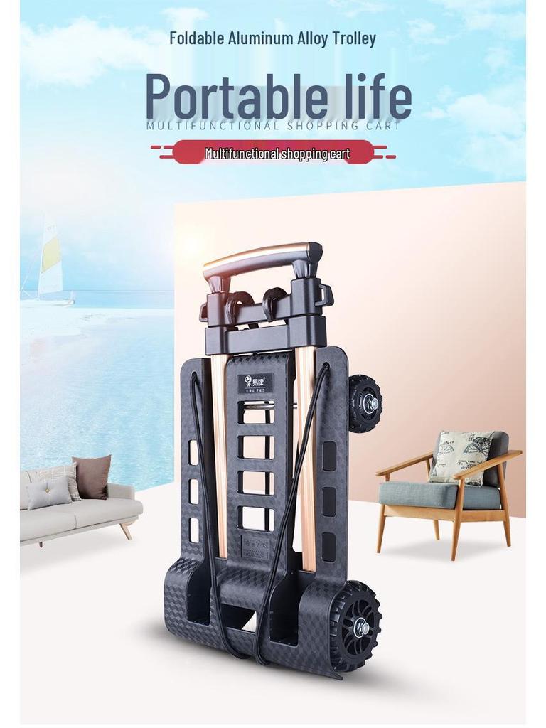 Foldable Aluminum Trolley with Universal Wheels – Portable Shopping Handcart for Outdoor Use