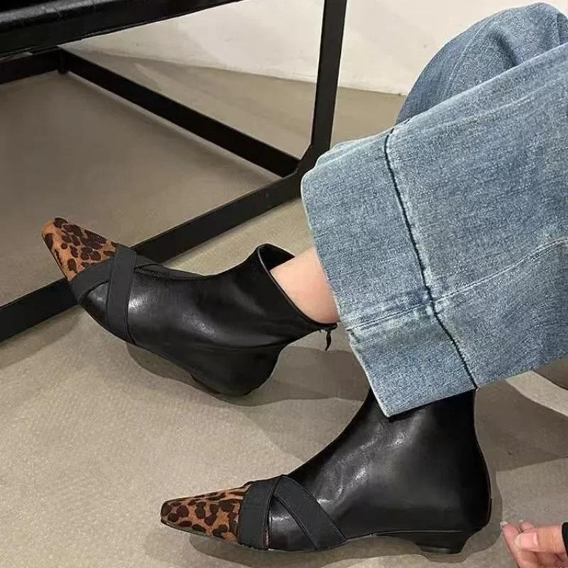 Fashion Women's Shoes 2024 Fashion Ankle Women's Boots Hot Sale Back Zip Office and Career Sexy Leopard Print Shoes for Women Zapatos