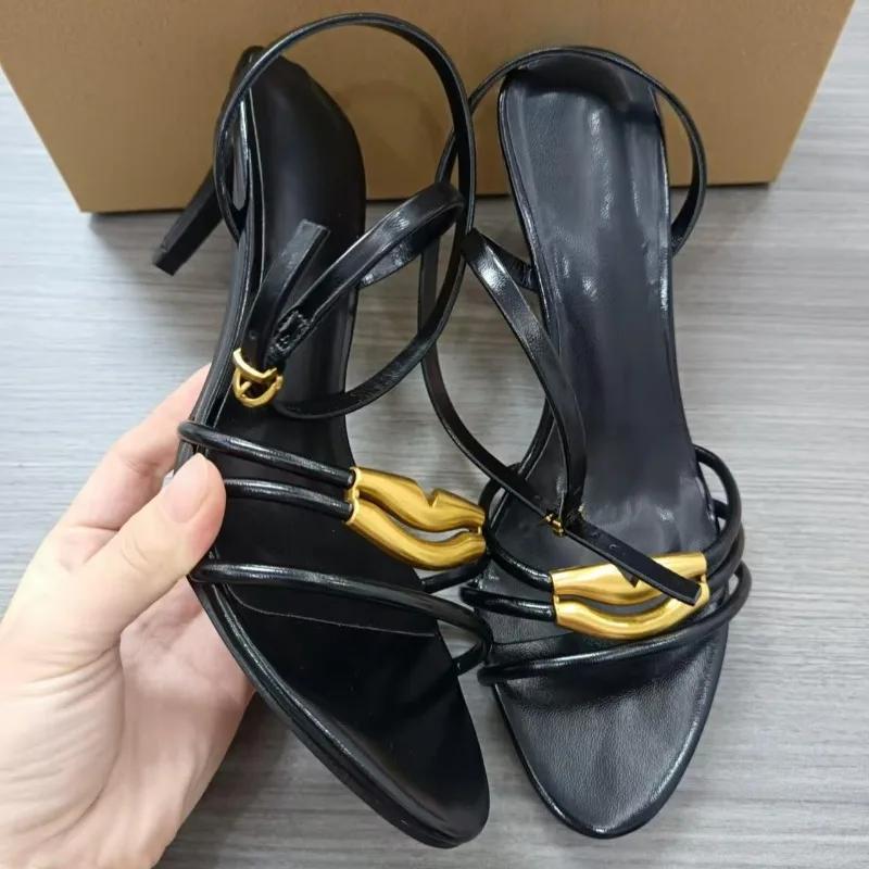 Fashion Open Toe Gold Party High Heels Women Modern Sandals Brand Designer Ankle Strap Summer Slingback Footwear Luxury Bridal Shoes