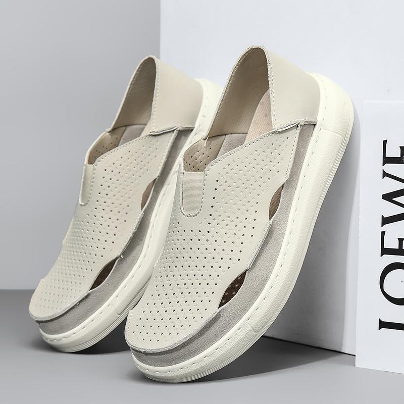 

Mens Sandals Summer Handmade Leather Daily Wear Fashionable Walking Shoes Breathable Odor Proof Casual Loafers Plus Size Male 45 пісочний