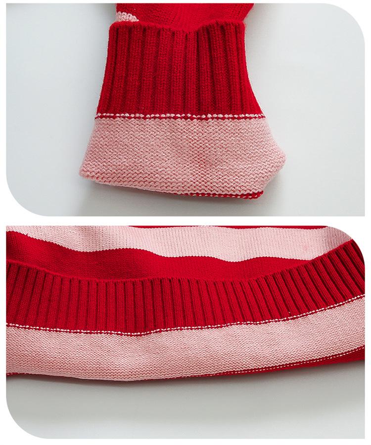 Girls' 2025 Autumn Knitted Cardigan Coat with Cat Cartoon Stripes