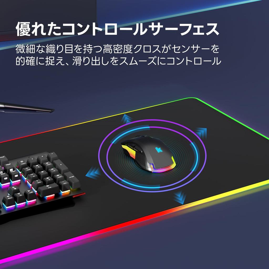 KTRiO RGB Gaming Mouse Pad, Large, 80cm X 30cm X 0.4cm, Black