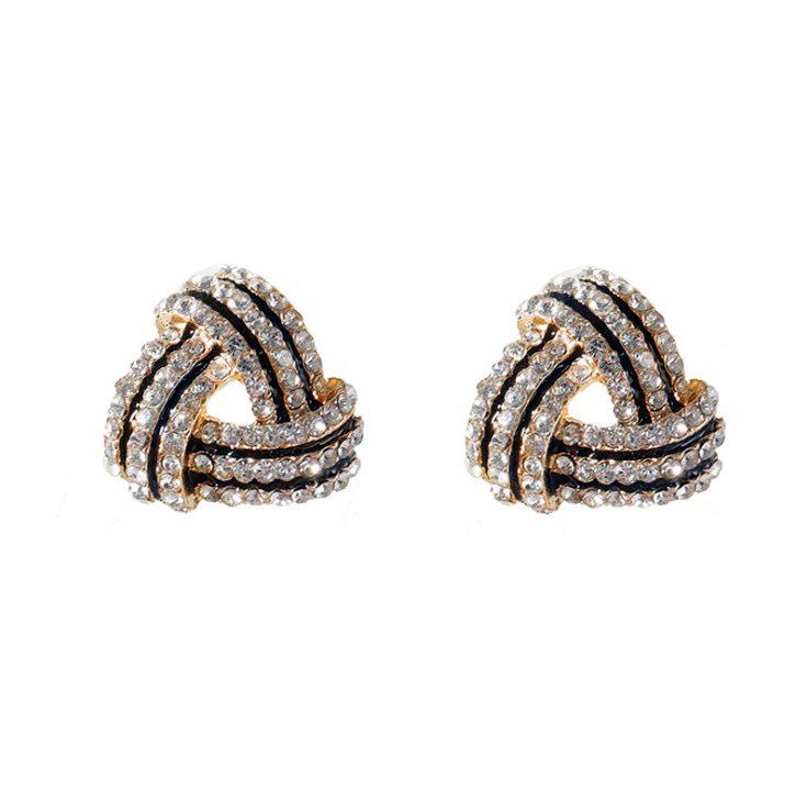 Korean Style Drip Glaze Rhinestone Triangle Stud Earrings Alloy