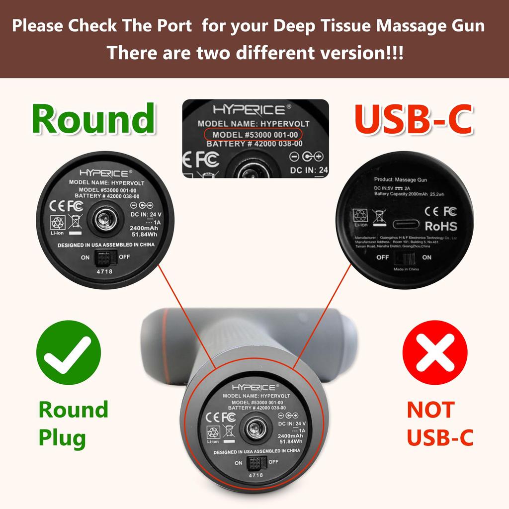 Cordon de chargement de remplacement 24V-25.2V 1A pour pistolets de massage Hypervolt, Hyperice, Toloco, Feeke, Booster Pro, Cotsoco et JUFIT. Compa