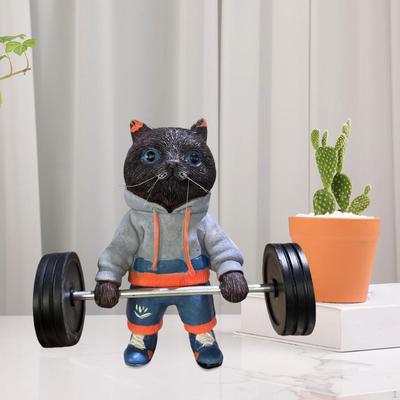 Katės statulėlė Štanga Juoda Statula Meno Ornamentas Mielas Sportas, Skulptūra Derva