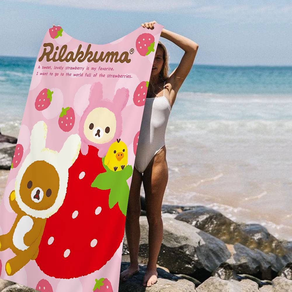 Cute Rilakkuma Bear Microfiber Printed Beach Towel Mountain Climbing Yoga Beach Swimming Running Absorbent Soft Towel
