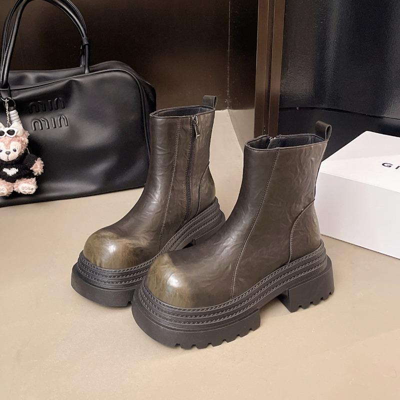 

Retro thick-soled Martin boots for women s new small height-increasing and thin side zipper cigarette boots 35 чёрный