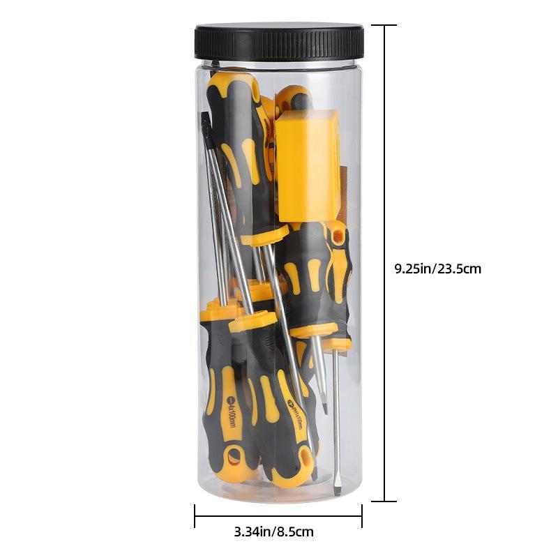 1Set Magnetic Screwdriver Set Magnetic Tips Yellow Manual Repair Tool Kit Handy Bucket Cushion Handle