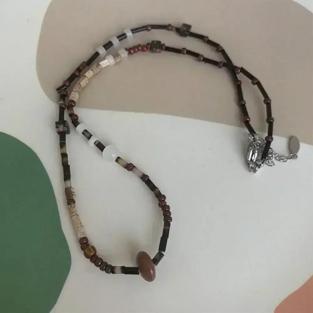 Korean Exquisite Retro Flower Love Heart Beaded Necklace For Women Personality Simple Cool Clavicle Chain Fashion Y2K Jewelry