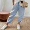 2024 European & American Style Print Cotton Linen Casual Pocket Long Pants