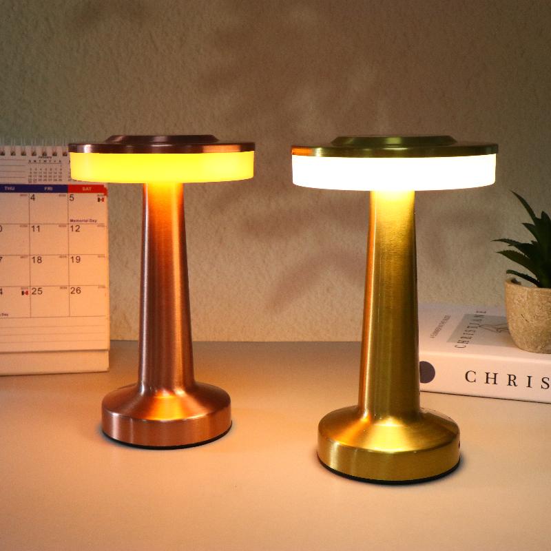 1 Set Dumbbell Table Lamp LED Metal Touch Rechargeable Night Light for Bedroom Reading Home Decor
