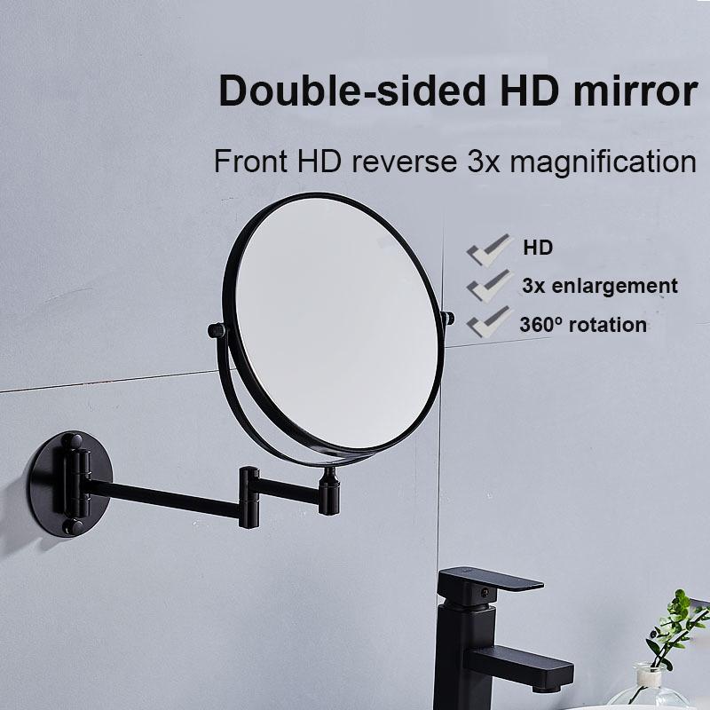 Space-Saving Wall-Mounted Makeup Mirror 3X1X Dual-Sided Rotating Mirror With Aluminum Frame Foldable Design For Bathroom