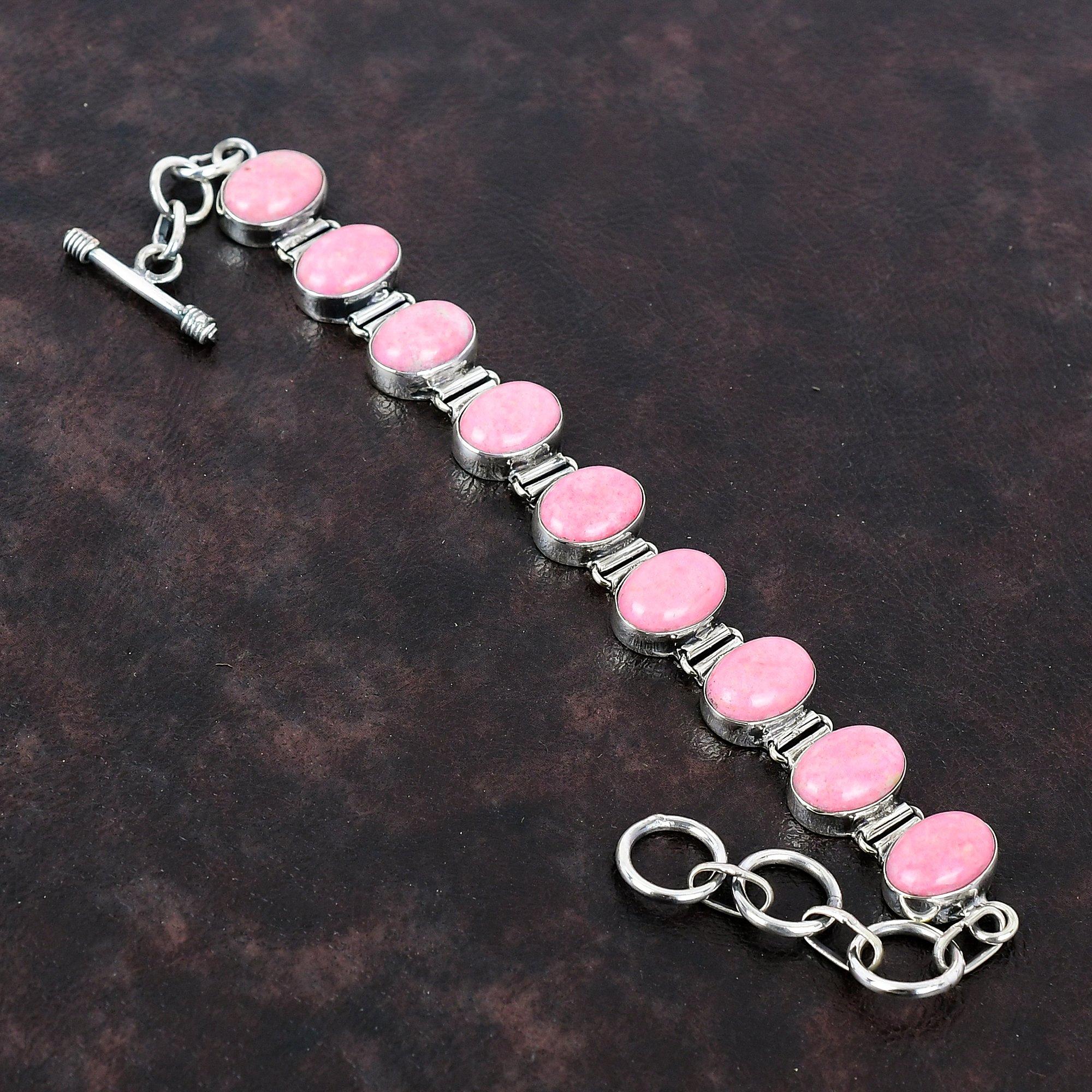 

Браслет из тулита, ювелирные изделия ручной работы из камня, браслет из настоящего драгоценного камня, браслет из стерлингового серебра 925 пробы, регулируемый браслет-цепочка, подарок для женщин Adjustable