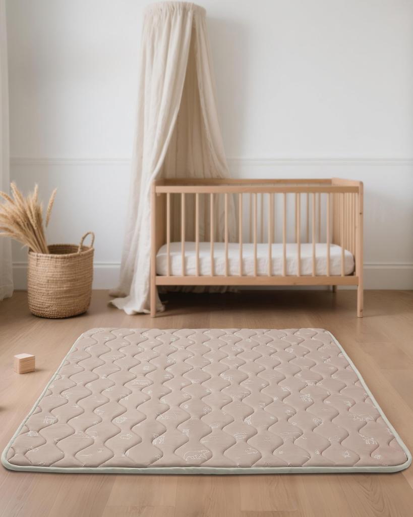Fortella Baby Play Mat, 120x120x2cm Extra Thick, Foldable, Non-Slip, Soundproof, and Safe, Single Mat, Forest Illustration, Brown