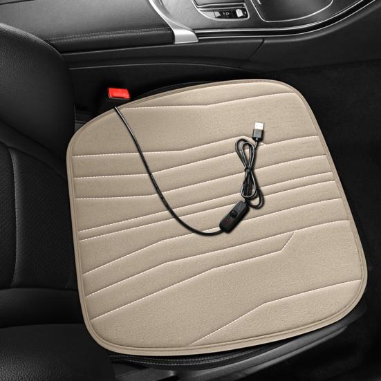 12V Heated Car Seat Cushion 17.72"x17.72" Thick Memory Foam Seat Protector Pad Anti-Slip Bottom Car Seat Pad for Car Office Home Use