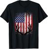 Deer Hunting American Flag Whitetail Buck Antlers Tee