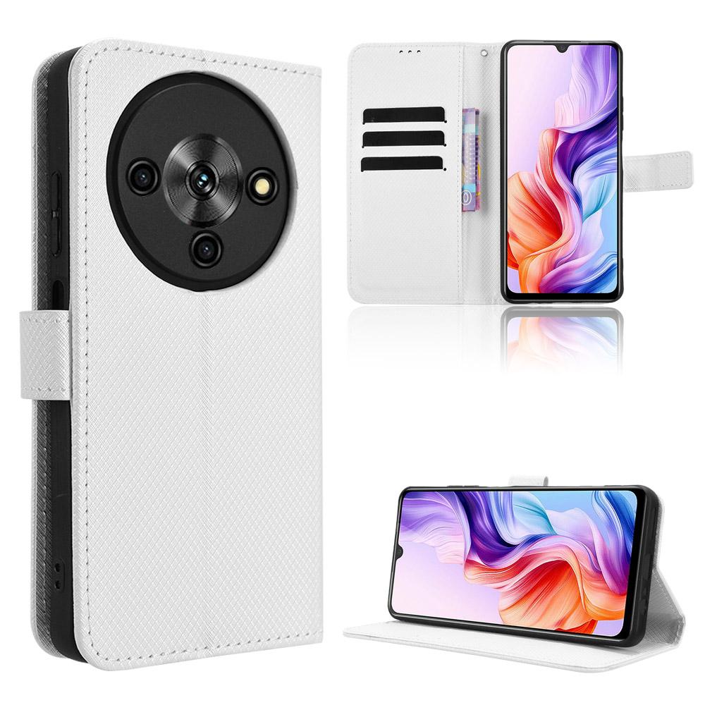 

For ZTE Blade A76 5G Leather Wallet Case with Strap Diamond Texture Phone Cover White