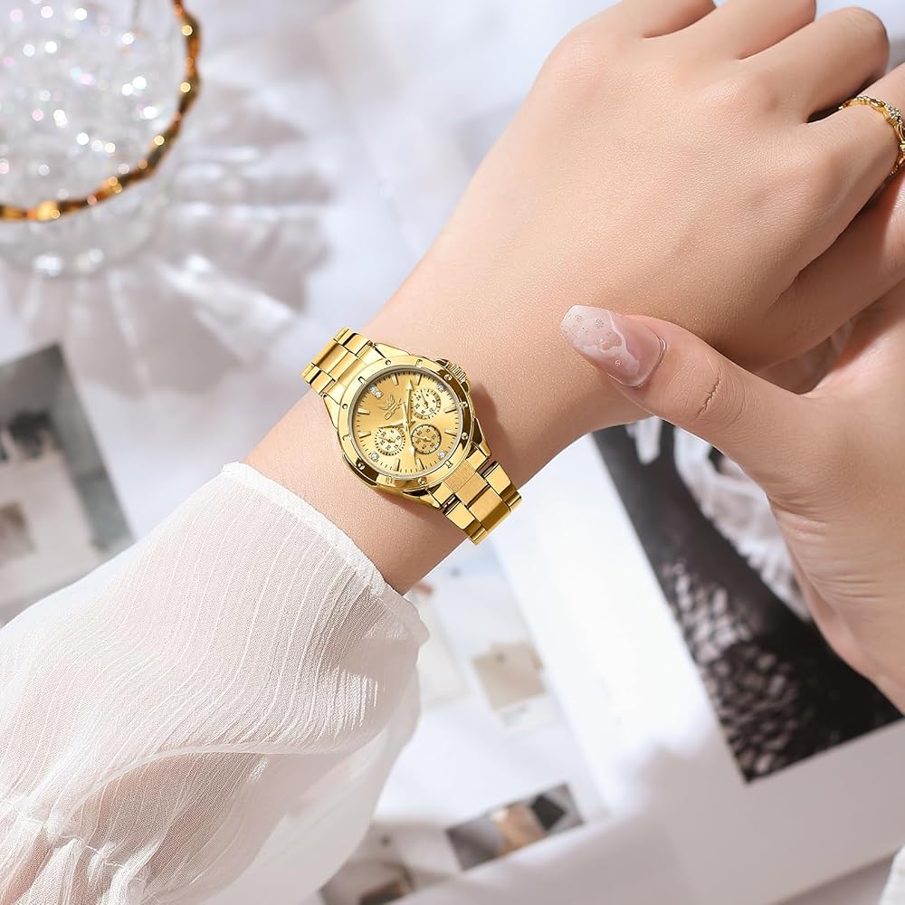 OPK Women's Elegant Simple Quartz Watch Waterproof Luminous Gold