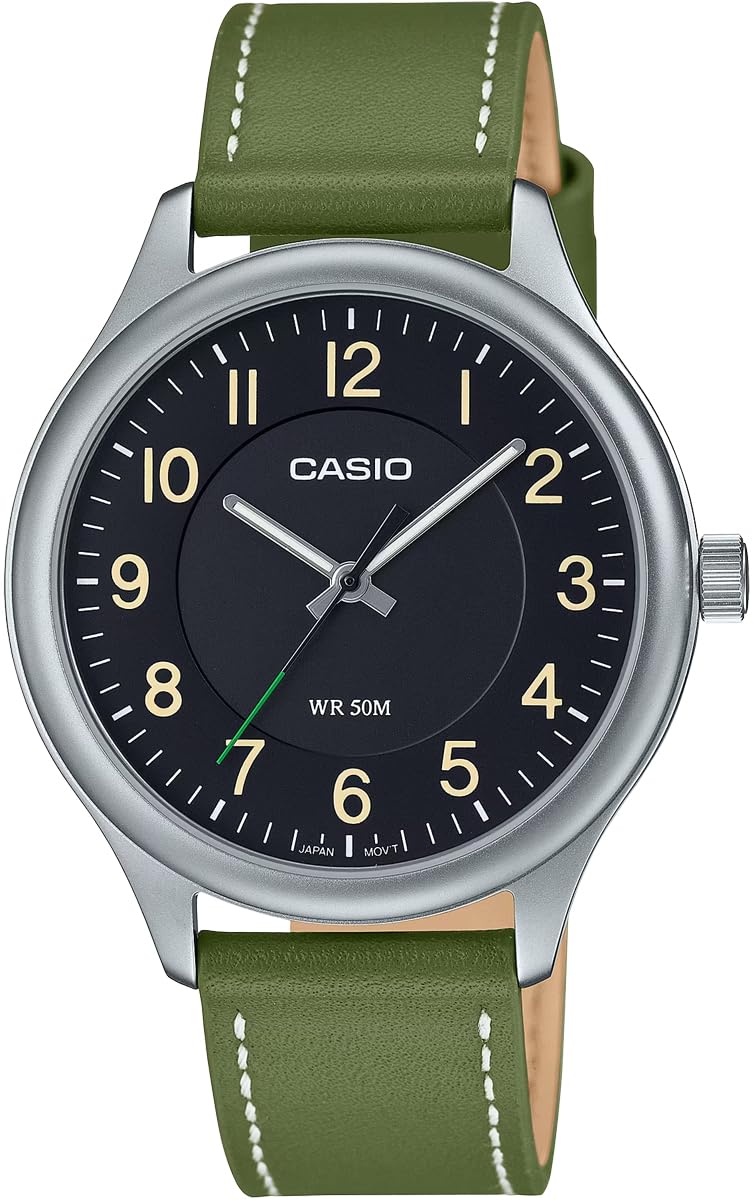 

Casio Стандартные кварцевые часы с черным циферблатом и зеленым кожаным ремешком Overseas Model [Casio] Мужские MTP-B160L-1B1V [Товар]