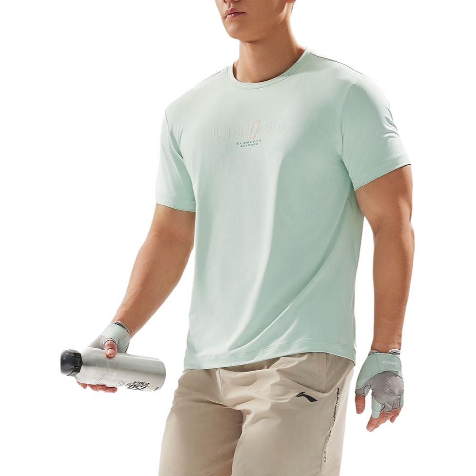 Li Ning Fitness Series Logo Moisture-Wicking Quick-Dry Short Sleeve T-Shirt Men Tops Light-Teal ATSU417-4