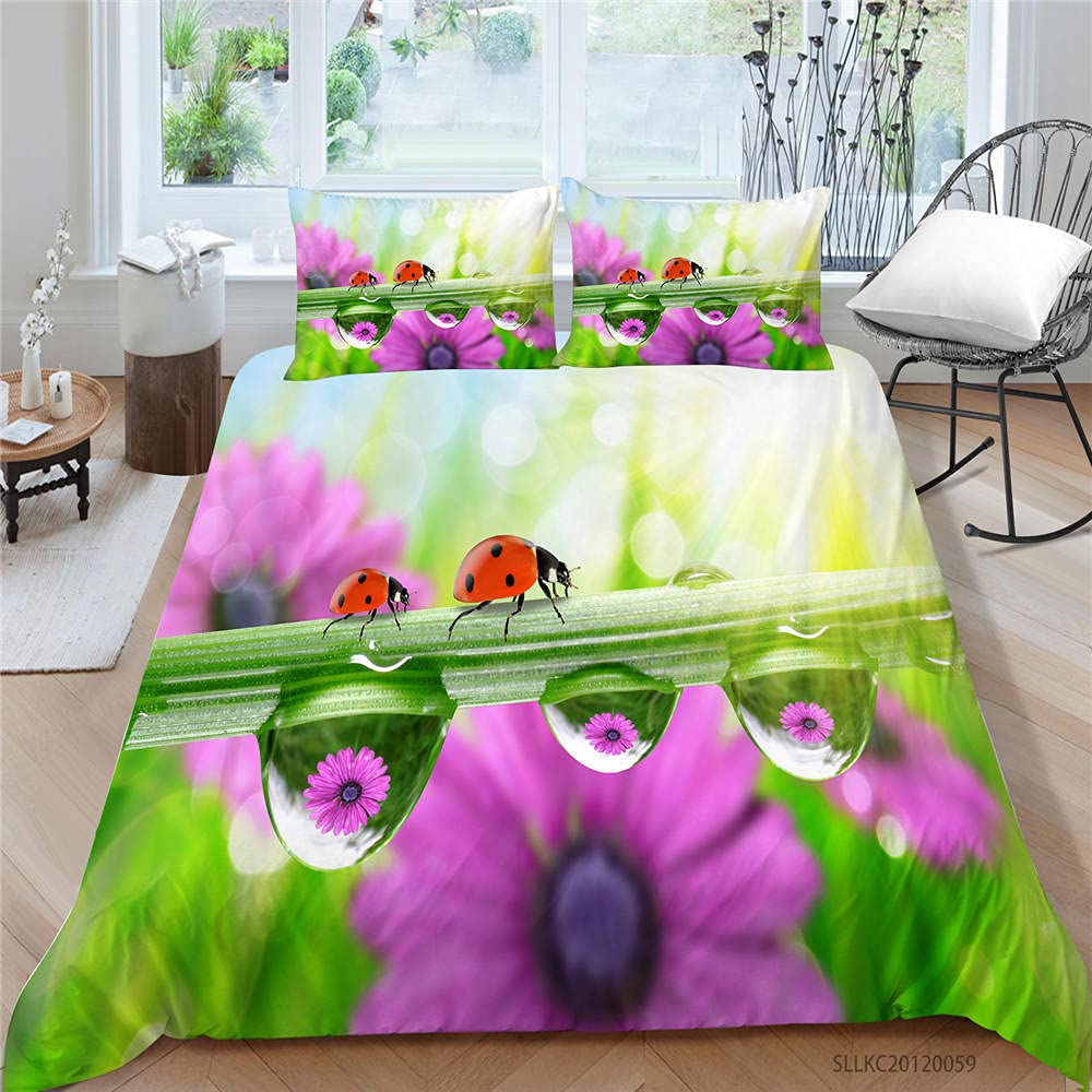 Ladybug Duvet Cover Set 3D Ladybug Printed Bedding Set For Boys Girls Flying Entomology 2/3pcs Soft King Size Quilt Cover