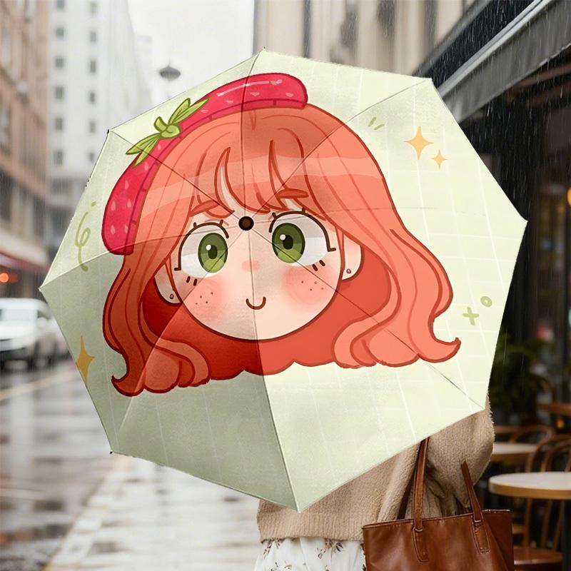 Strawberry Hat Adventure Umbrella: Perfect for Outdoor Fun with Auto-Open/Close Feature, Lightweight and Durable for Travel 183
