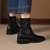 Krazing Pot Microfiber Winter Round Toe Western Boots Med Heels Zipper Women Metal Buckle British School Ankle Boots