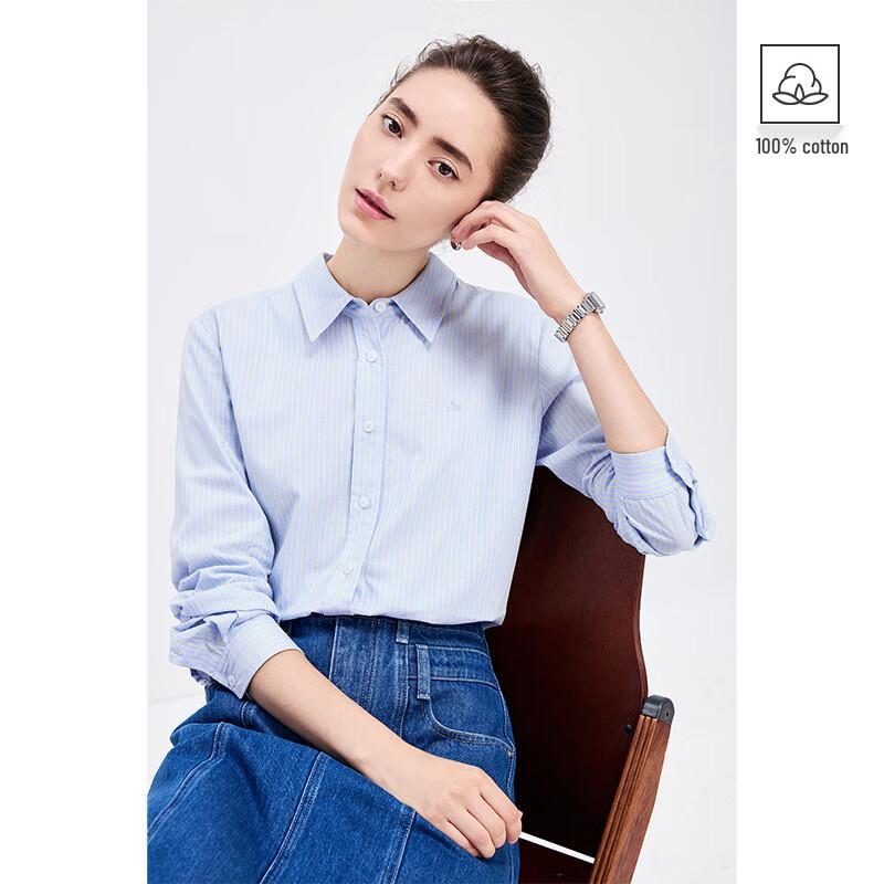Navigare Women's Pure Cotton Striped Long Sleeve Shirt